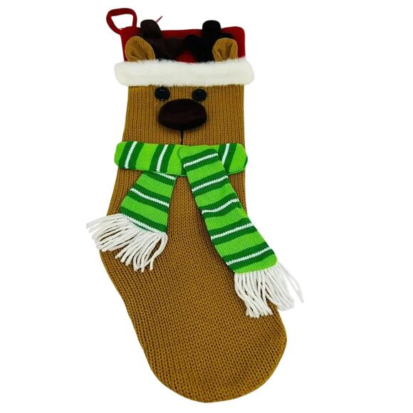 Christmas Reindeer Knit with Button Eyes Scarf Scarf Antlers - Picture 2 of 4